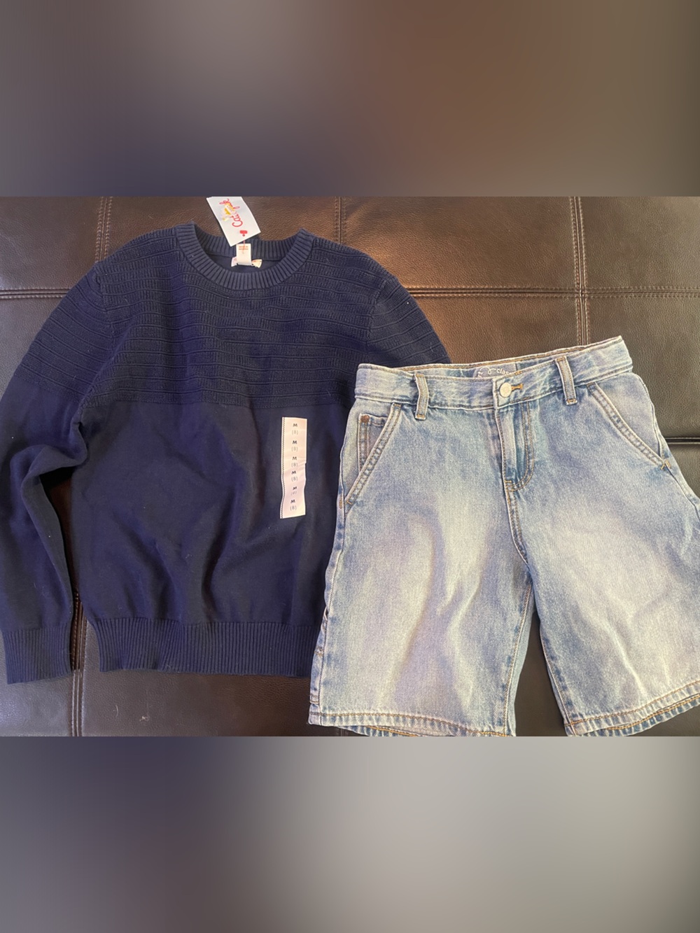 Cat & Jack Navy Sweater with Light Blue Denim Shorts - Kids